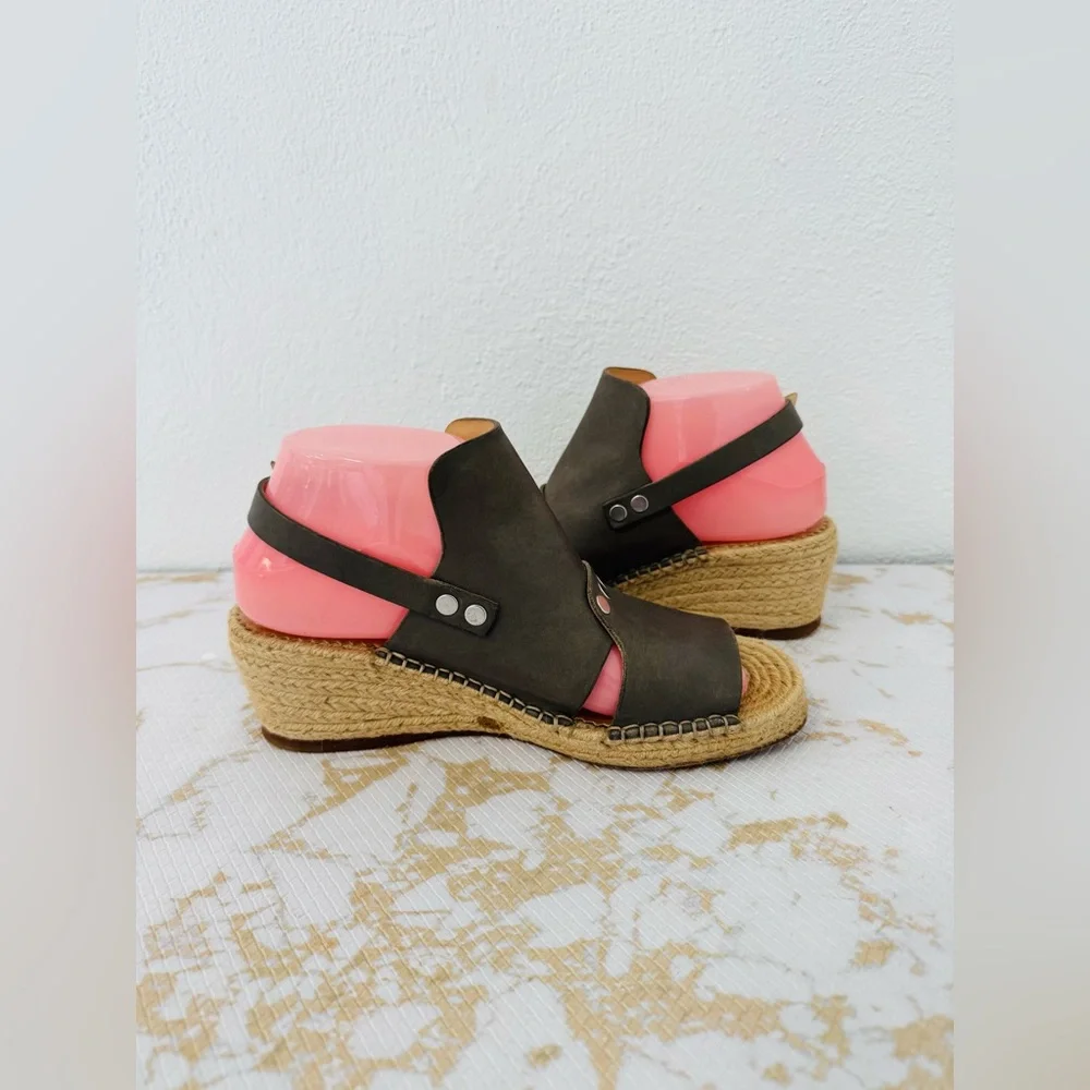 RAG & BONE Sayre II Gray Leather Espadrilles Sandal Studded Slingback - Picture 3 of 7